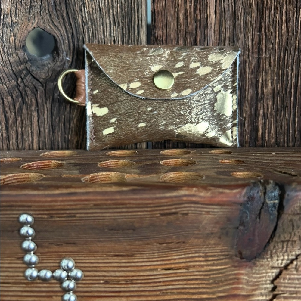 Gold and Brown Leather Keychain Wallet